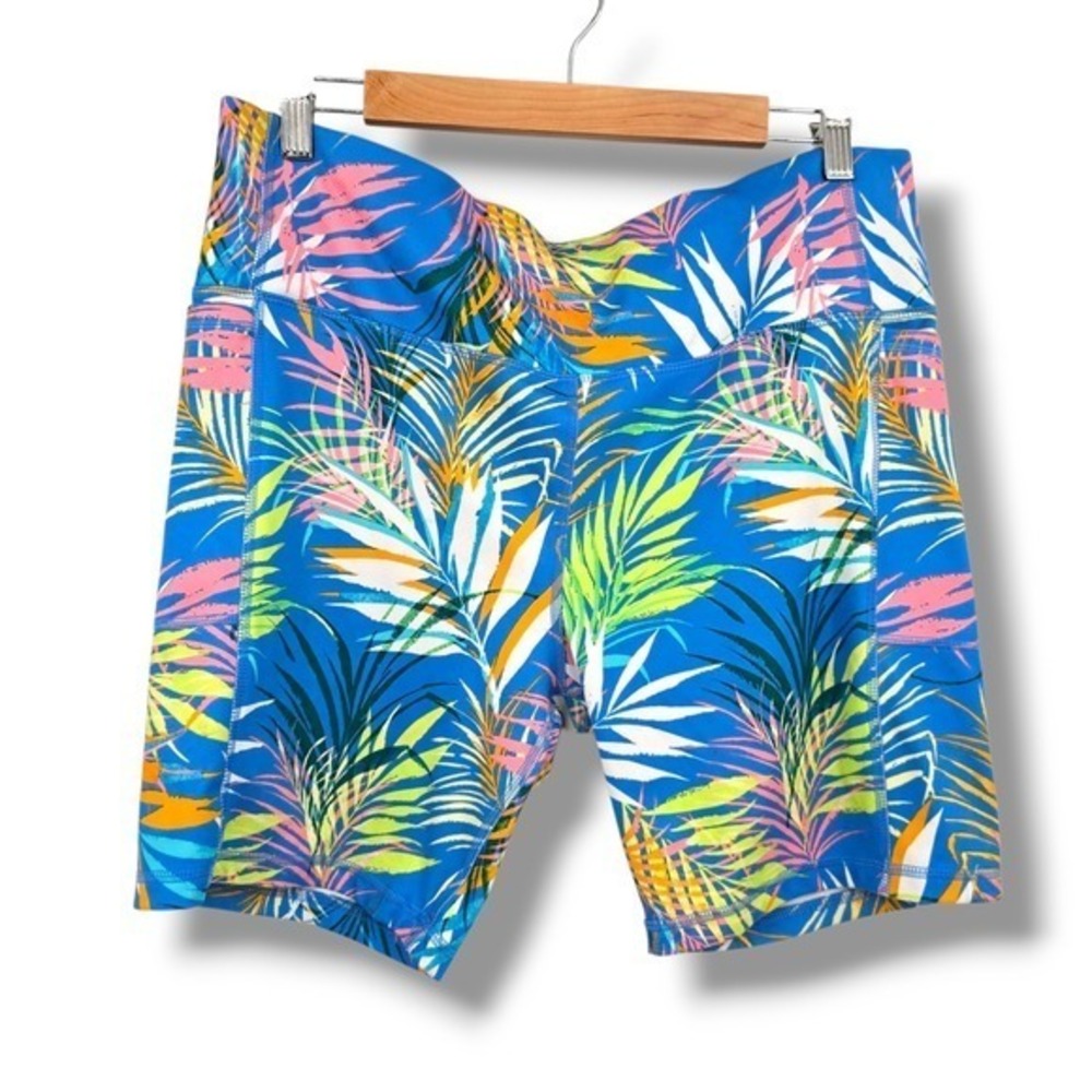 Athletic Works XXL Palm Print Activewear Shorts Blue Tropical